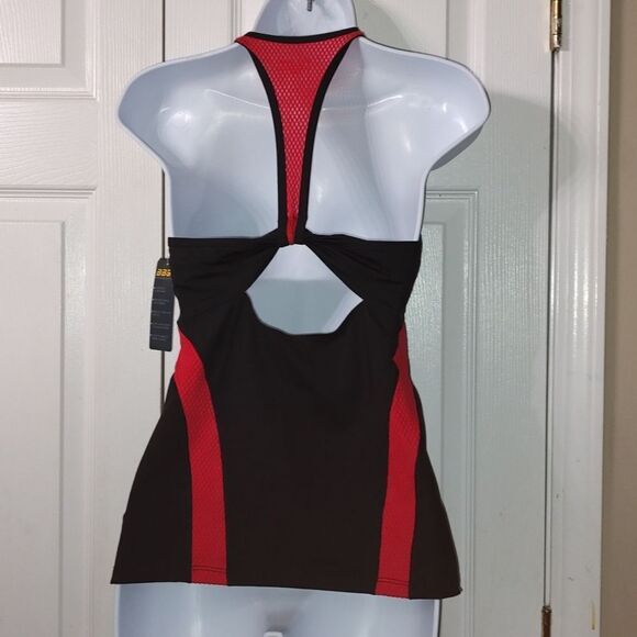 Bebe Sport Black and Red Bbsp Mesh Sweetheart Racer Activewear Top Sz M NWT - Picture 4 of 6